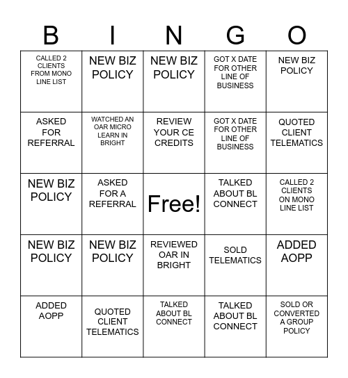 SALES BINGO Card
