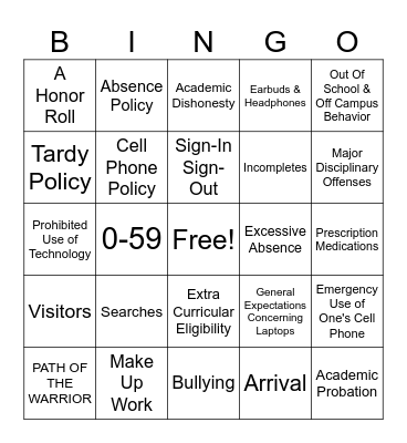 Handbook Review Bingo Card