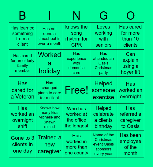 OASIS BINGO Card