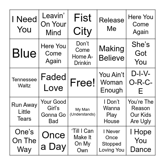 Classy Country Ladies Bingo Card