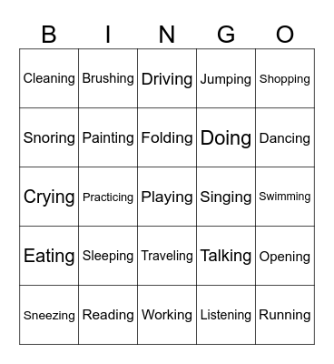Past Progressive Bingo Card