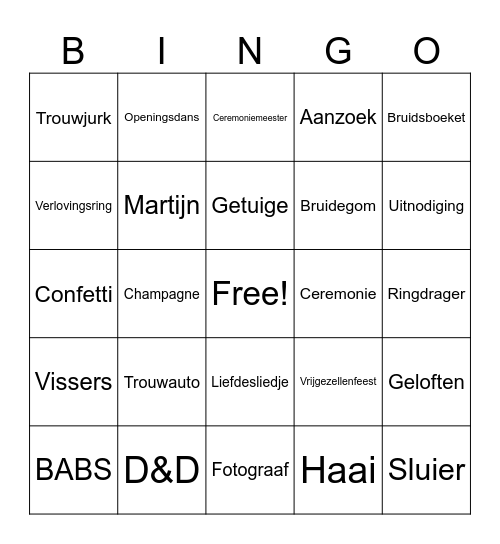 Lisa’s Bridal Shower Bingo Card