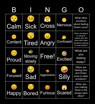 Zones of Regulation Crossover Bingo Card