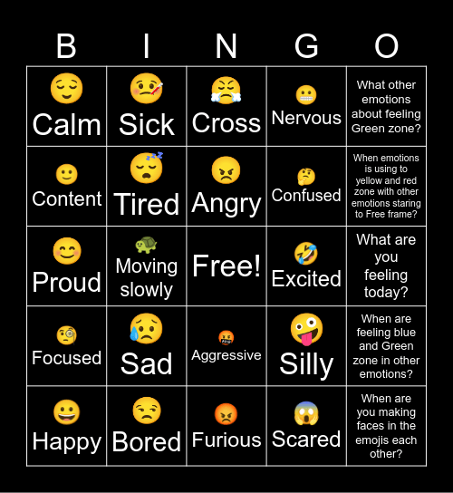 Zones of Regulation Crossover Bingo Card