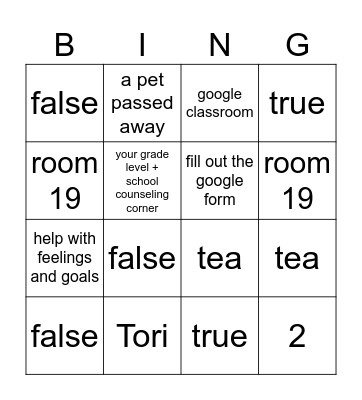 Meet the School Counselor Bingo Card
