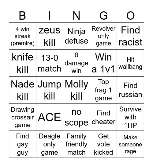 CounterStrike Bingo Card