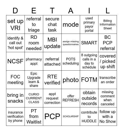 PAS Bingo Card