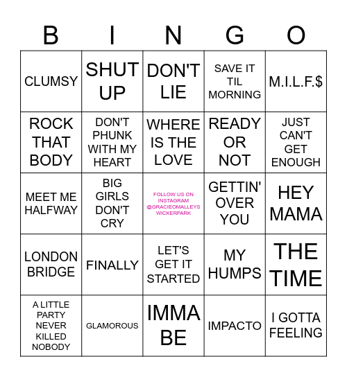 BLACK EYED PEAS Bingo Card
