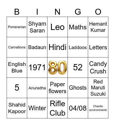 Meena's Birthday Bingo Card