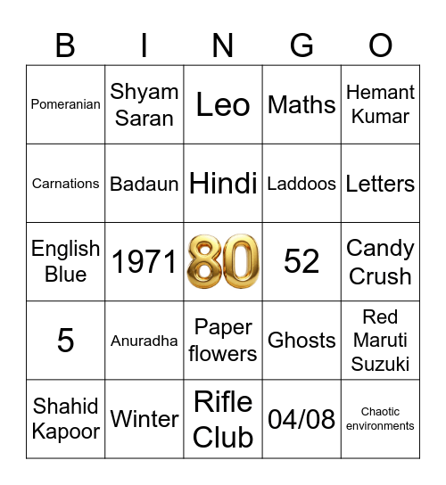 Meena's Birthday Bingo Card