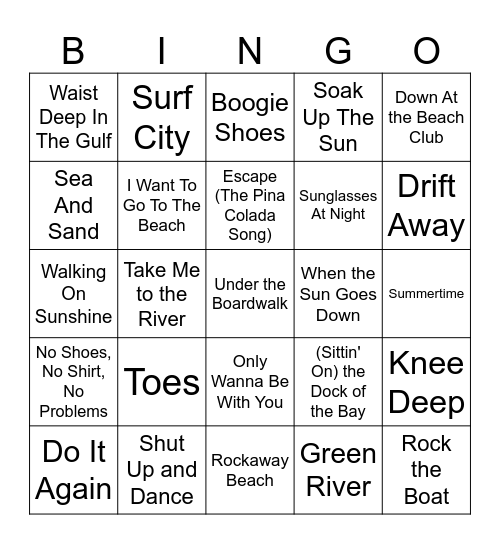Take Me To The Beach Bingo Card