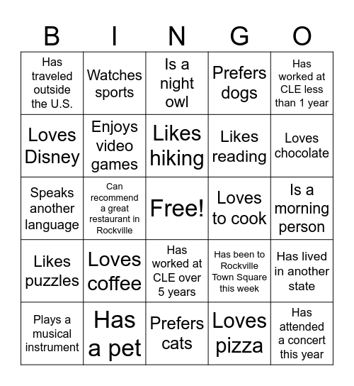 Get to know us! Bingo Card