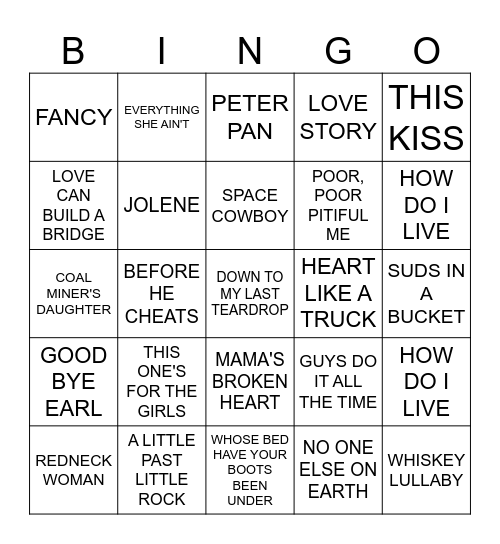 LADIES OF COUNTRY Bingo Card