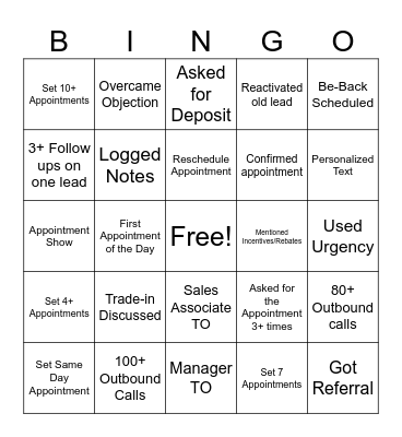 Client Care Sales Bingo Card