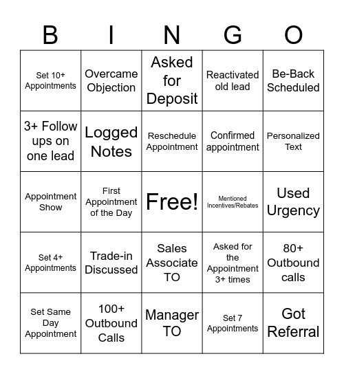 Client Care Sales Bingo Card