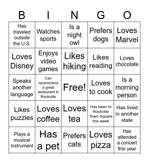 Get to know us! Bingo Card