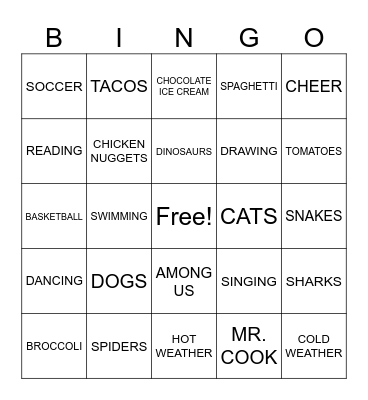 I LIKE..... Bingo Card
