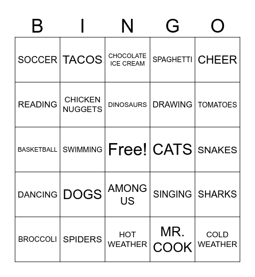 I LIKE..... Bingo Card