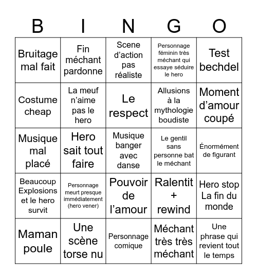 Bollywood Bingo Card