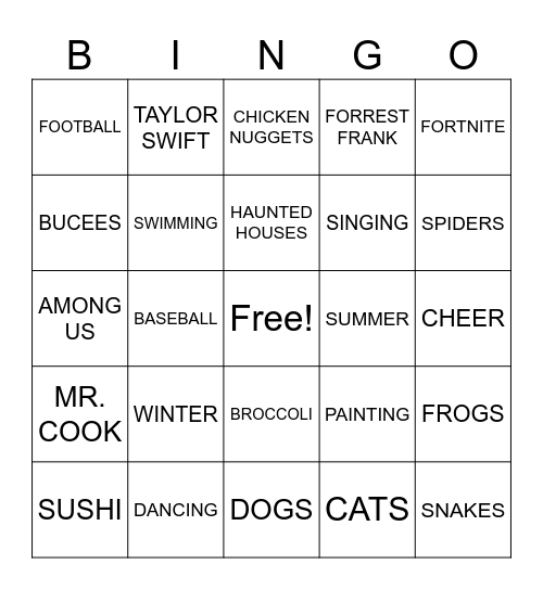 I LIKE...... Bingo Card
