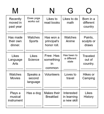 Mingle Bingo Card