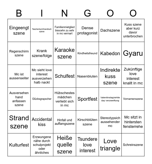 Romamce cliches Bingo Card