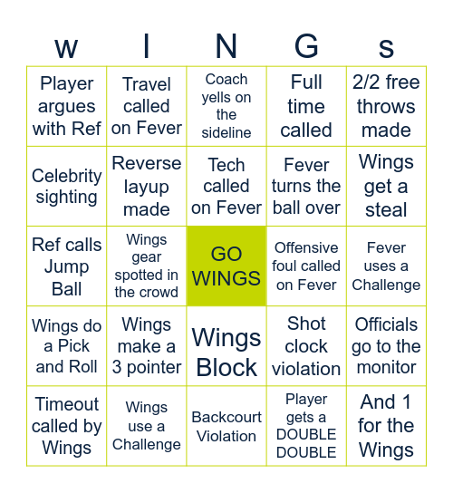 Basketball Bingo Card