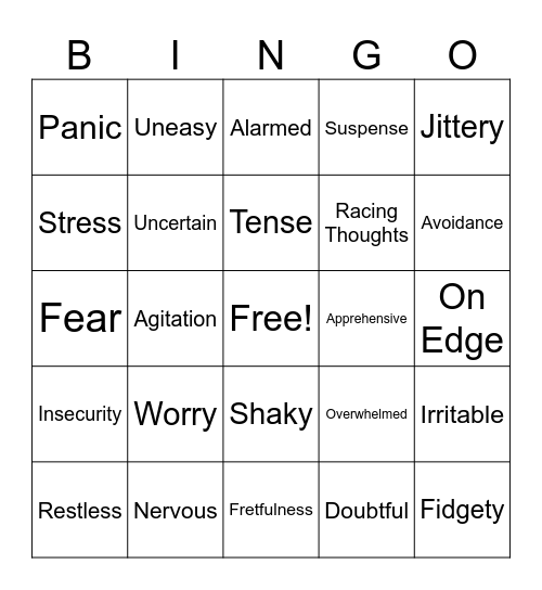 Understanding Anxiety Bingo Card