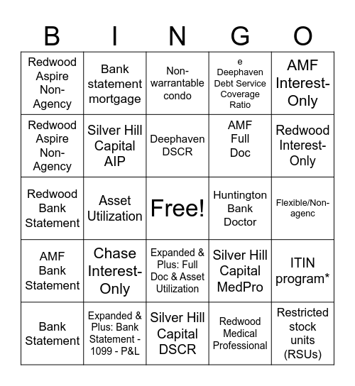 Expanded Products Bingo Card