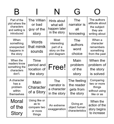 English I Bingo Card