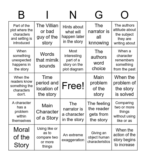 English I Bingo Card