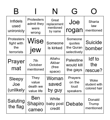 Infidels bingo card Bingo Card