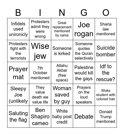 Infidels bingo card Bingo Card