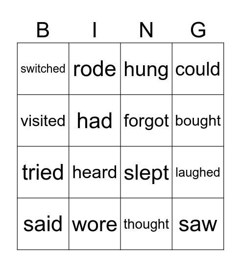 Verbs-simple past Bingo Card