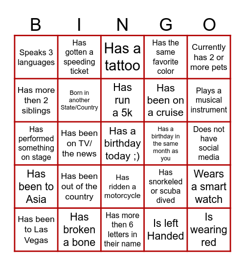Find someone who Bingo Card