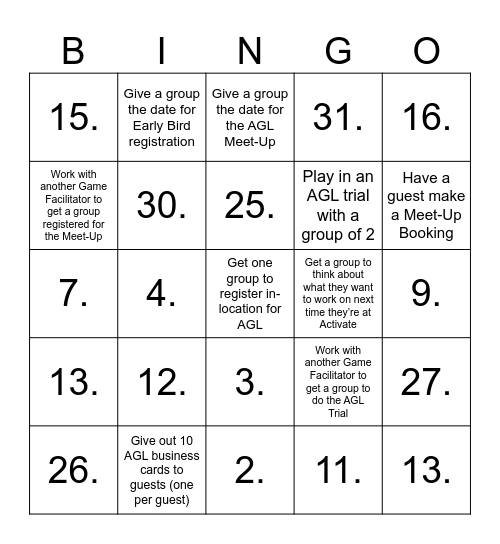 AGL Bingo Card