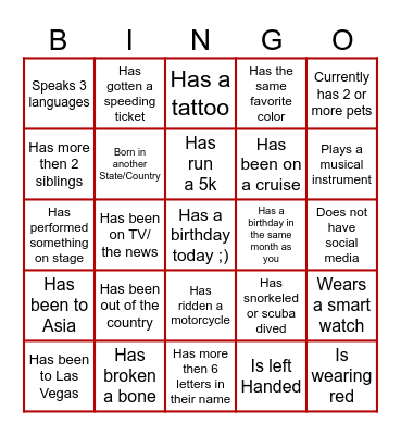 Find someone who Bingo Card