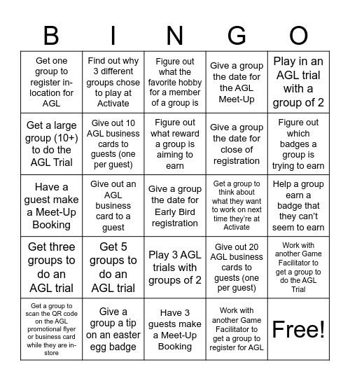 AGL Bingo Card