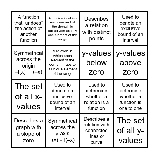 Vocab Review Bingo Card