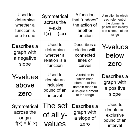 Vocab Review Bingo Card