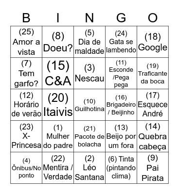 Santinhos 2017 Bingo Card