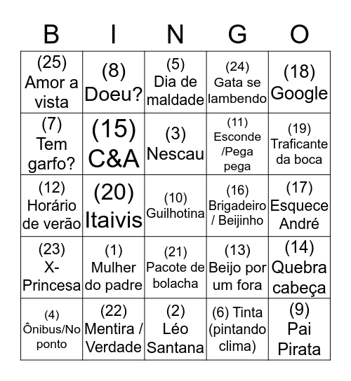Santinhos 2017 Bingo Card