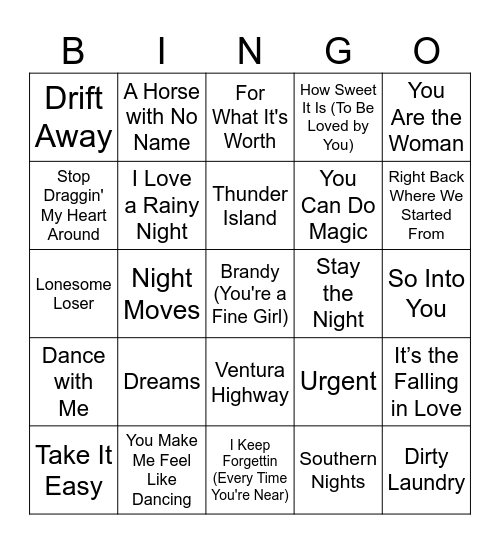 Music on the Yacht Bingo Card