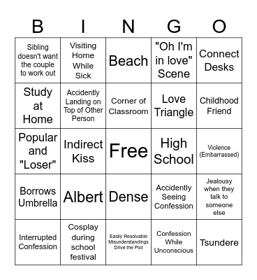 Romance Bingo Card
