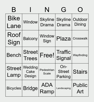 Urban Planning Bingo Card