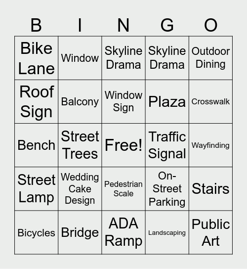 Urban Planning Bingo Card