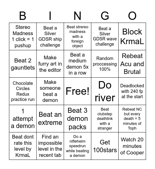 GD Bingo Card