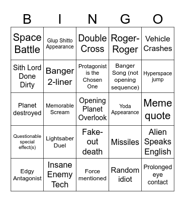 Star Wars Bingo Card