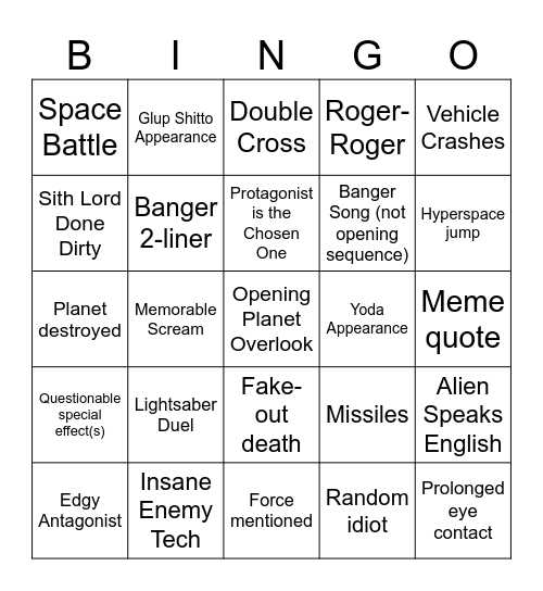 Star Wars Bingo Card