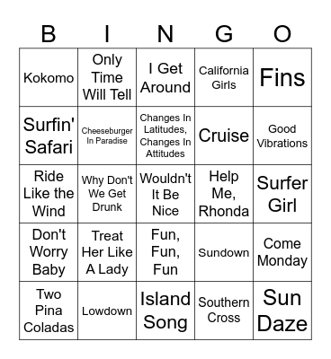 Parrothead Music Bingo Card